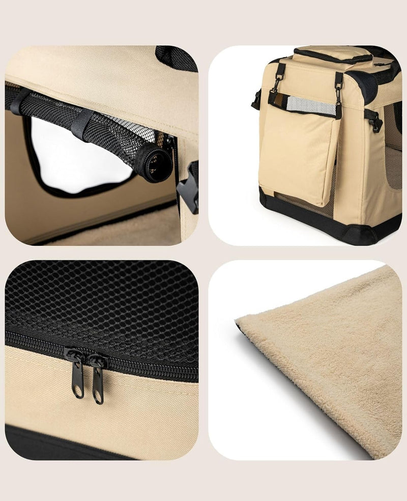 lionto Hundetransportbox Hundetasche Hundebox Faltbare Kleintiertasche Grösse L Farbe Beige (L) 70x5