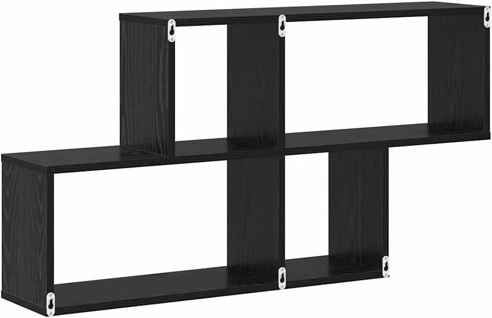 vidaXL Wandregal mit Regal Wandmontiert Schwarz Holzwerkstoff, Büro, modernes rechteckiges Wandregal