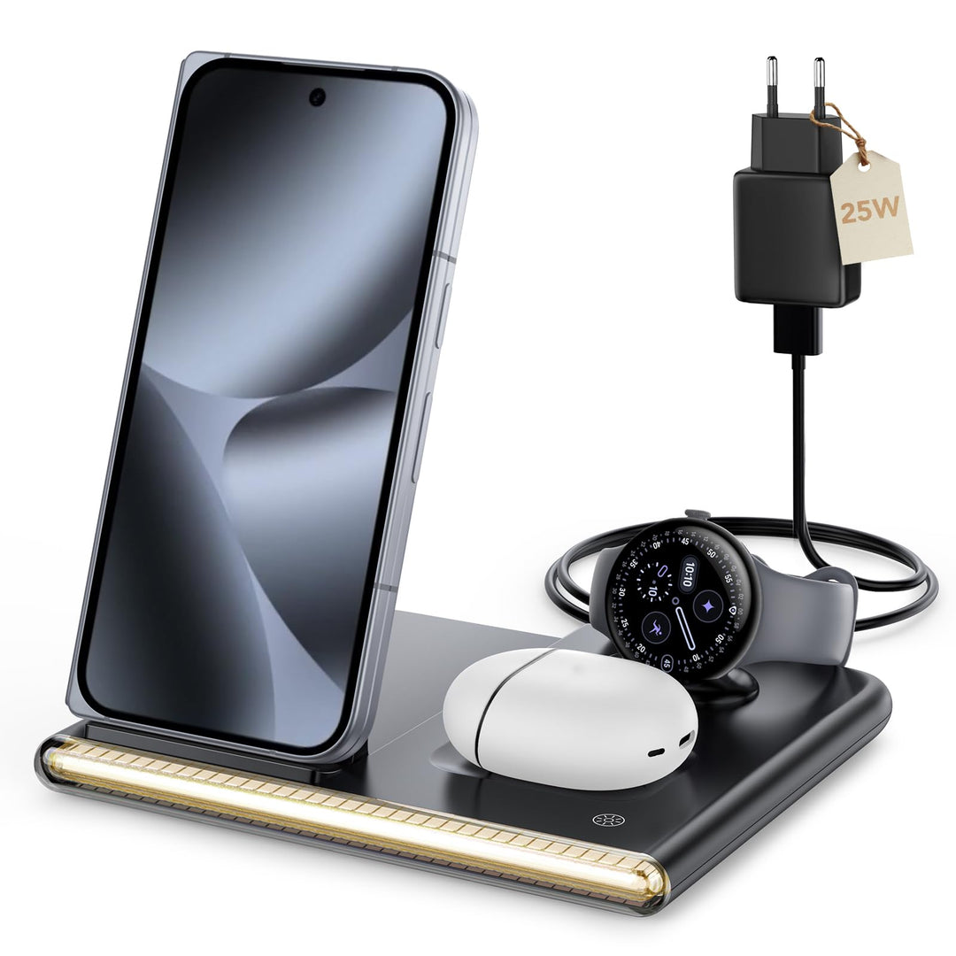 3-in-1-Wireless-Ladegerät für Google Pixel Watch 4，Induktionsladestation für Google Pixel 10/10 Pro/