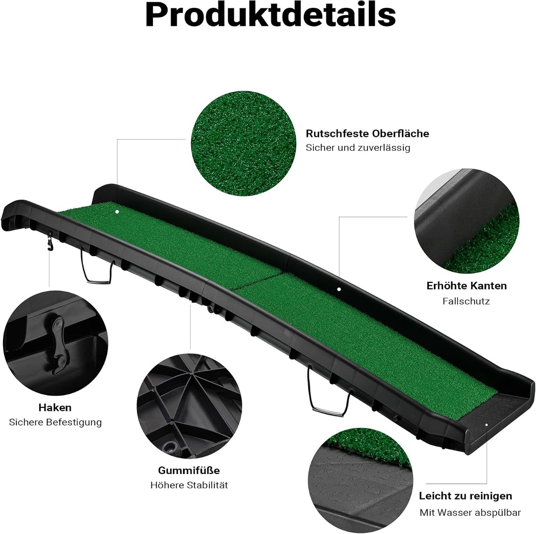 Wiltec Hunderampe 155 x 40 cm 90 kg faltbar Kunstrasen Anti-Rutsch, rutschfeste Autorampe für Hunde,