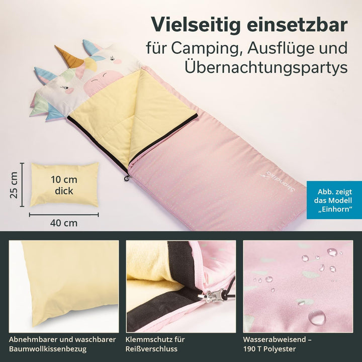 Skandika Kinderschlafsack Soti | Camping Schlafsack für Kinder bis 150 cm, buntes Design mit Tiermot