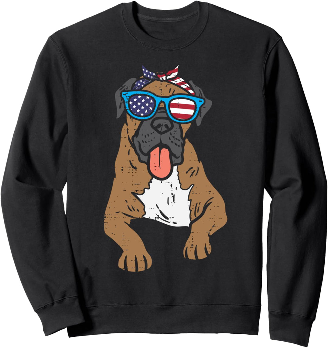 Bandana Boxer Dog American USA 4th Of July Fourth Dog Women Sweatshirt
