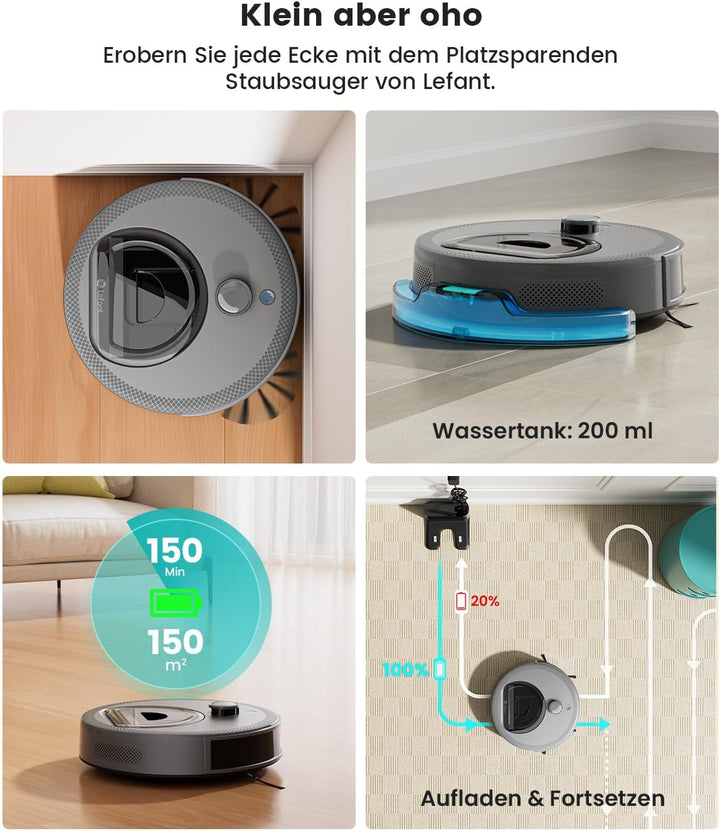 LEFANT M330Pro Saugroboter mit Wischfunktion, 5000Pa Staubsauger Roboter, Saugroboter mit 190° PSD H