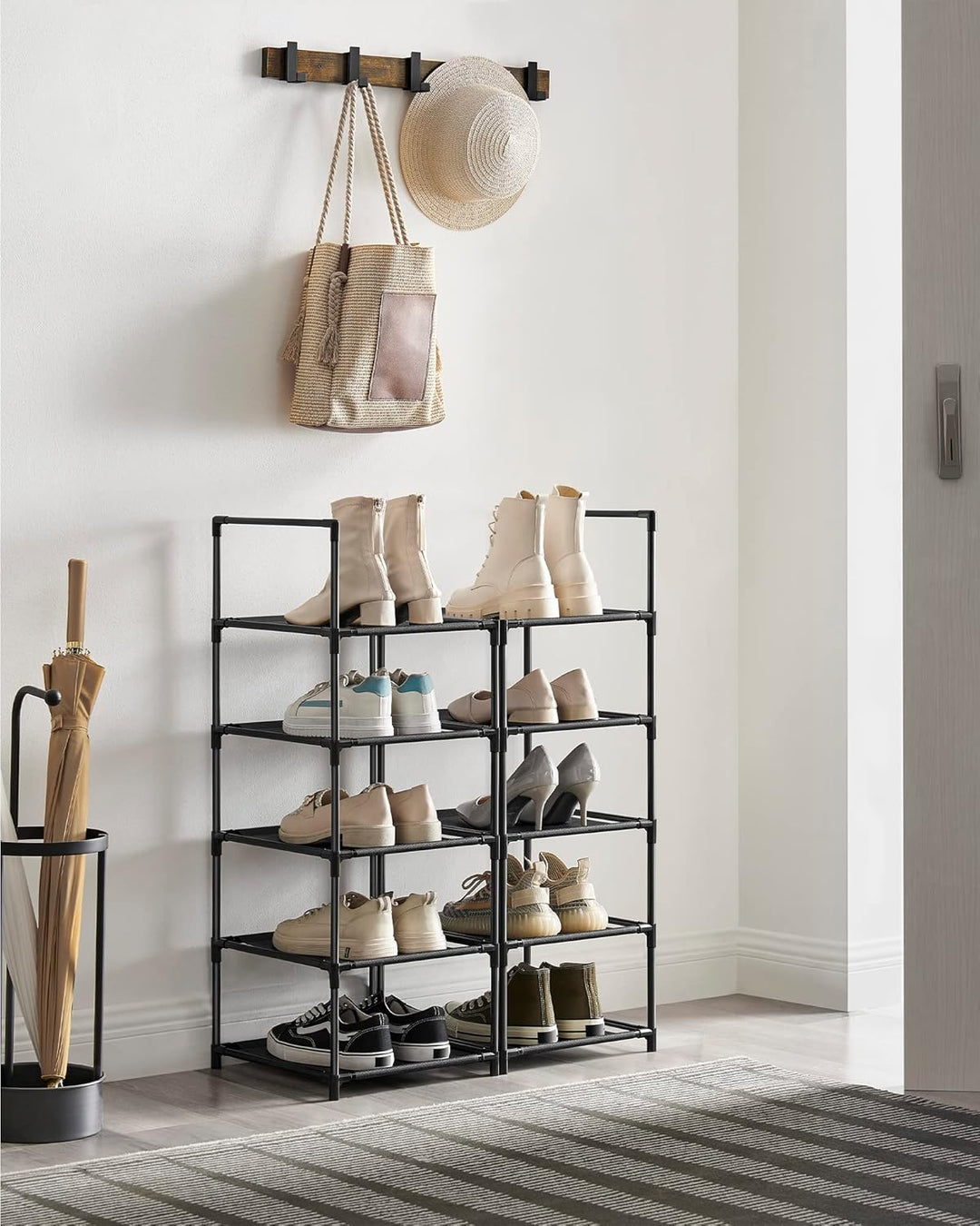 SONGMICS Schuhregal, 10 Ebenen, Schuhablage, Schuhaufbewahrung, schmal, 33 x 33 x 173 cm, Metallgest