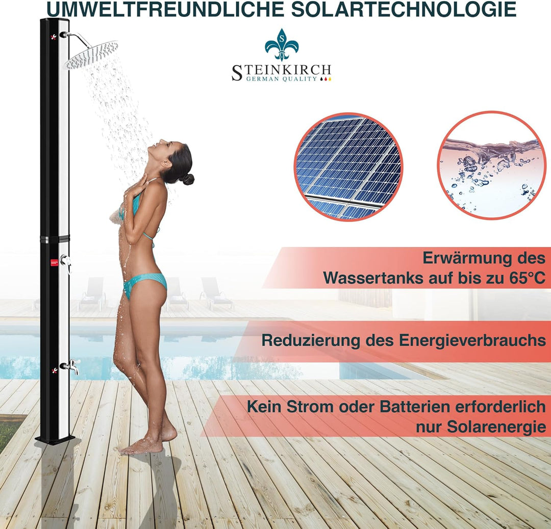 Steinkirch Solar Gartendusche 35L mit Edelstahl Duschkopf Ø 400 mm Pooldusche Campingdusche Aussendu