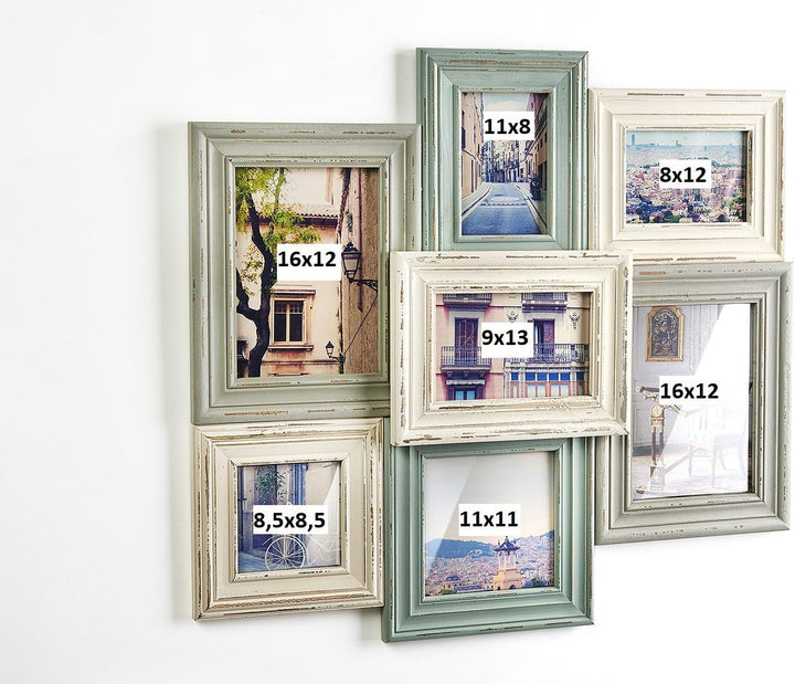 Kobolo Bilderrahmen-Collage - Holz - VINTAGE Pastell - 7 Bilder - 54x49 cm