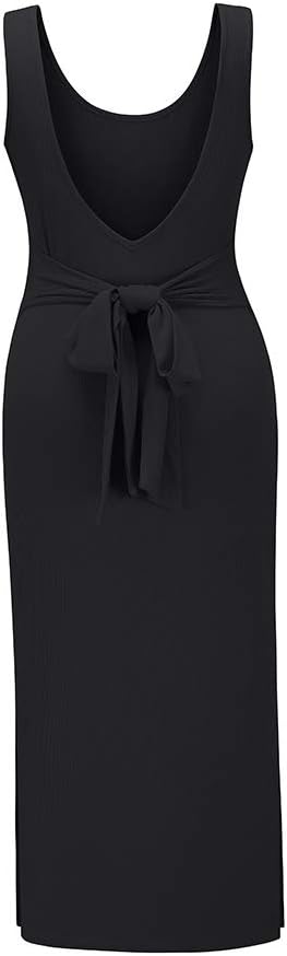 ANEWISH Sommerkleid Damen Einfarbig Westenkleid Kleid U-Ausschnitt Gürtel Kleid Kleider Elegant Früh