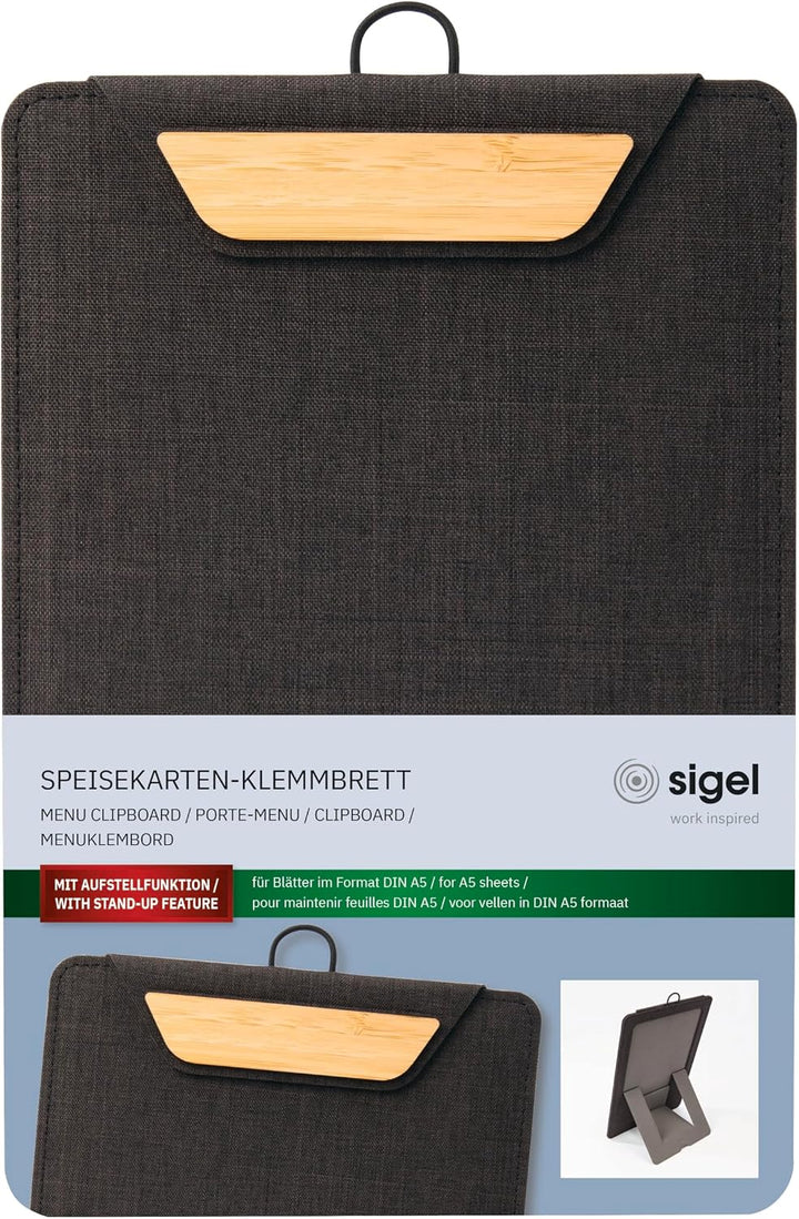 SIGEL Klemmbrett A5 dunkelgrau beige Aufstellfunktion | KB221, stabiles, stylisches Clipboard mit ed