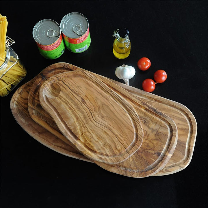 2x HOFMEISTER® Schneidebrett Saftrille Olivenholz - praktisches Set aus zwei Brettern aus Olive mit