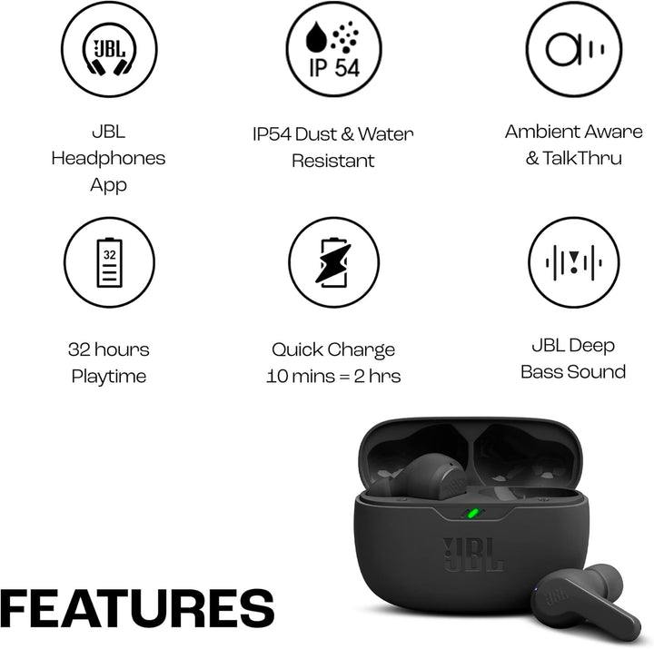 JBL Wave Beam – Kabellose In-Ear Ohrhörer mit IP54 und IPX2 Wasserdichtigkeit – Freisprechfunktion u