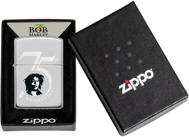 Zippo Feuerzeug Bob Marley Regular - Satin Chrome Hochglanz-chrom Zum 75. Jahrestag., Hochglanz-chro