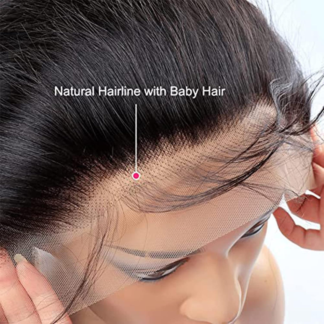 DUAUJUIU Remy Haare Echthaar 13x4 Lace Closure Frontal Natural Black Pre Plucked with Natural Hairli