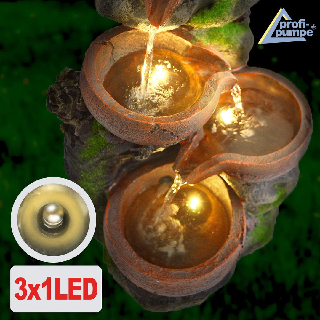 AMUR Gartenbrunnen Brunnen Zierbrunnen Zimmerbrunnen Brunnen mit LED-Licht 230V Wasserfall Wasserspi