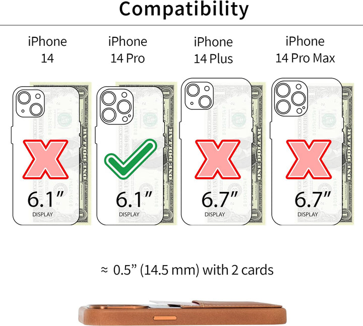 Dockem Echtleder Kartenetui für iPhone 14 Pro mit Kartenfachen und Integrierter Metallplatte zur Mag