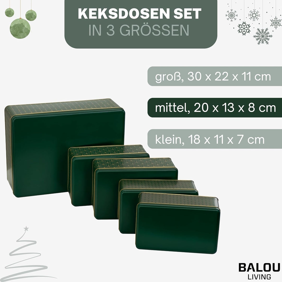 BALOU LIVING 5er Set Keksdose Weihnachten eckig - Weihnachtskeksdosen gross aus Metall - Weihnachtli