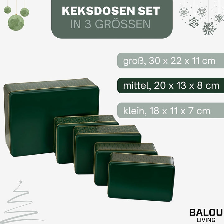 BALOU LIVING 5er Set Keksdose Weihnachten eckig - Weihnachtskeksdosen gross aus Metall - Weihnachtli