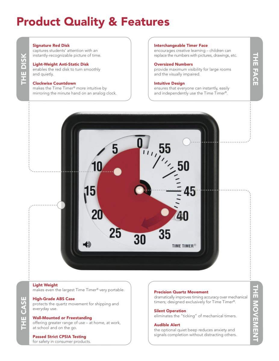 Time TTA1-W Timer Original Medium 18x18 cm; 60-minuten visueller Timer - Countdown-Uhr für Klassenzi