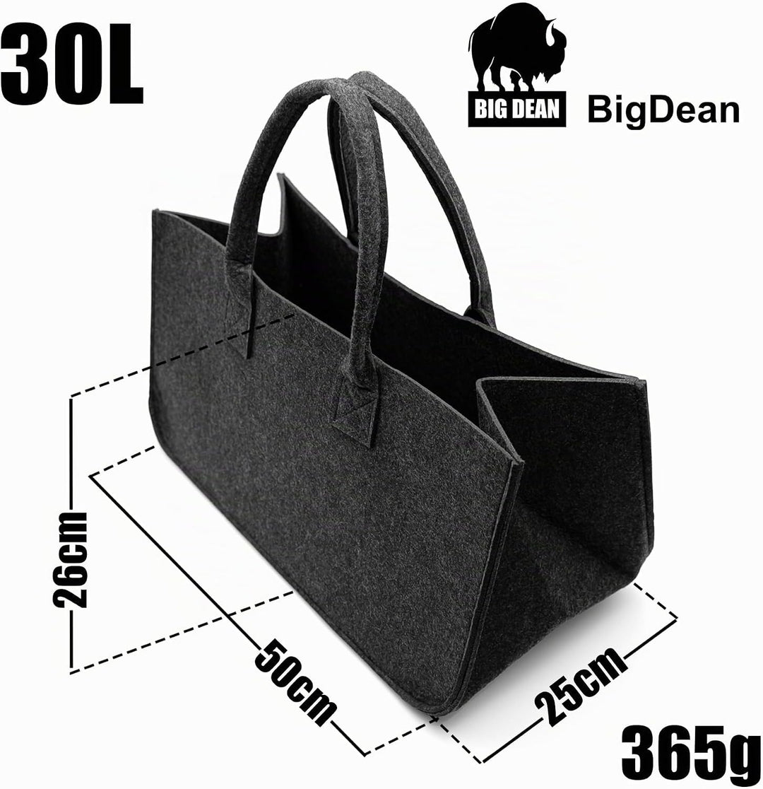 BigDean 3 Stück Filztasche gross in Anthrazit für Kaminholz oder als Shopper verwendbar – Kaminholzk