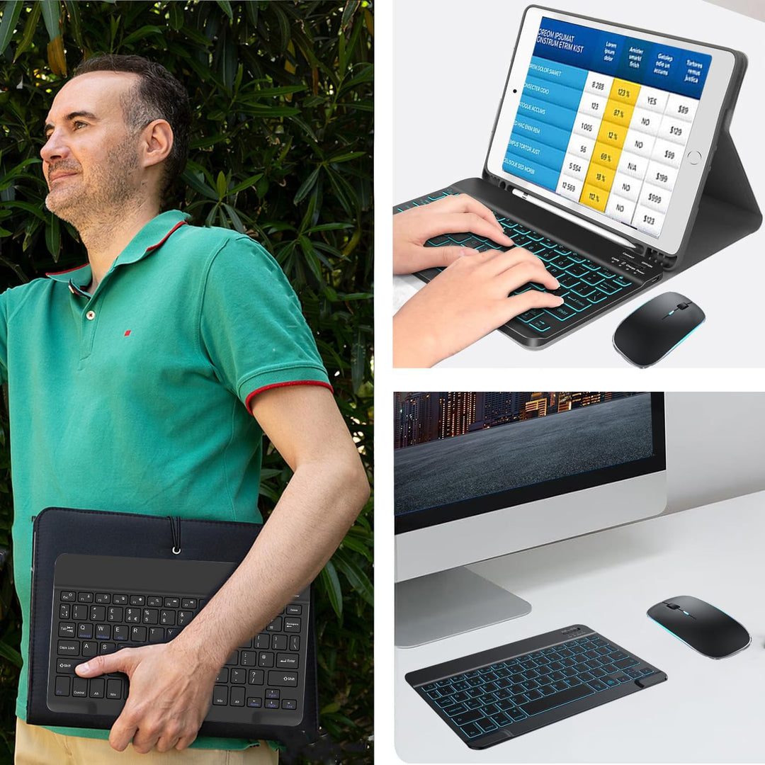 Kabellose Bluetooth Tastatur & Maus mit Hintergrundbeleuchtung, Ultraflache drahtlose Tastatur (Deut
