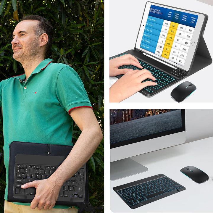 Kabellose Bluetooth Tastatur & Maus mit Hintergrundbeleuchtung, Ultraflache drahtlose Tastatur (Deut