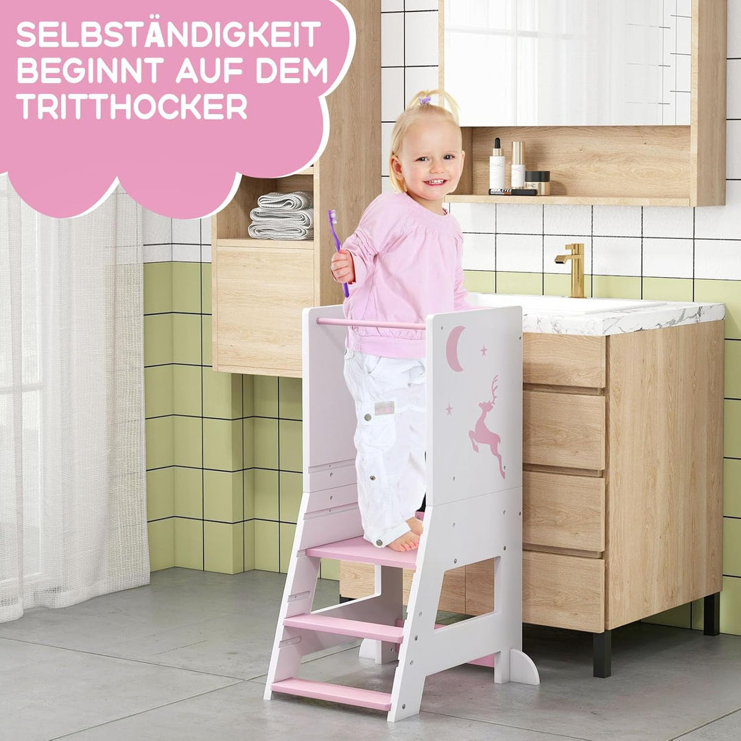 GOPLUS Lernturm Kinder, Mehrzweck-Tritthocker aus Holz mit 3 verstellbare Höhen, Lernstuhl Baby mit