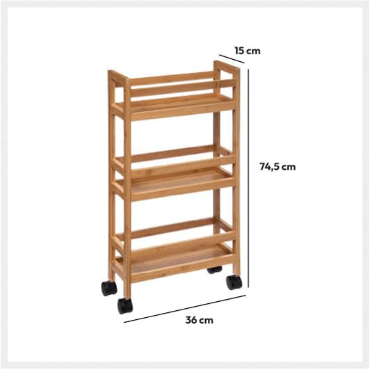 5 five simply smart Schmaler beistelltisch 3 Ebenen mit bambusrollen cm Bambus, cm Bambus