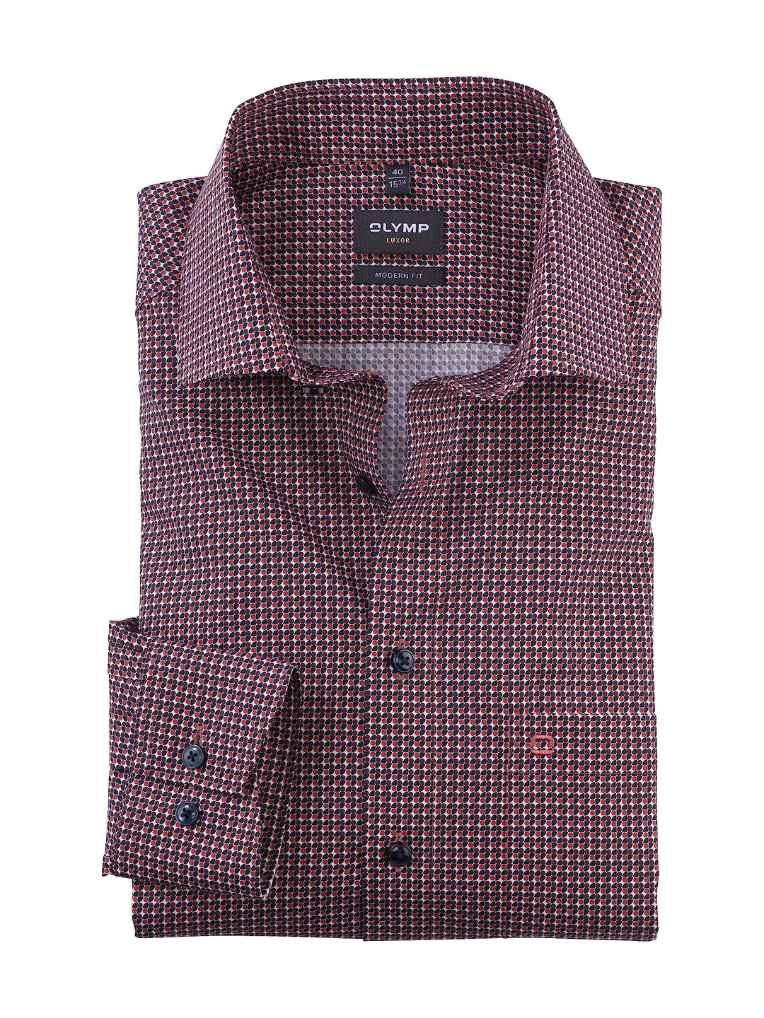OLYMP Herren Businesshemd Langarm Luxor,Digitaldruck,modern fit,Global Kent 37 Dunkelrot 39, 37 Dunk
