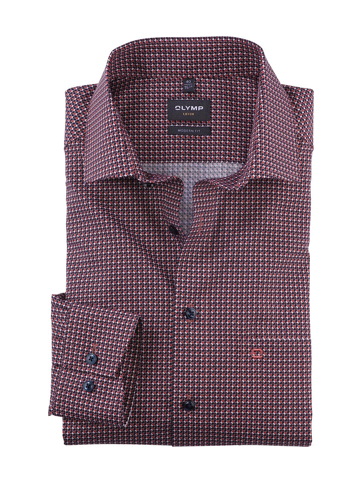 OLYMP Herren Businesshemd Langarm Luxor,Digitaldruck,modern fit,Global Kent 40 Dunkelrot 39, 40 Dunk