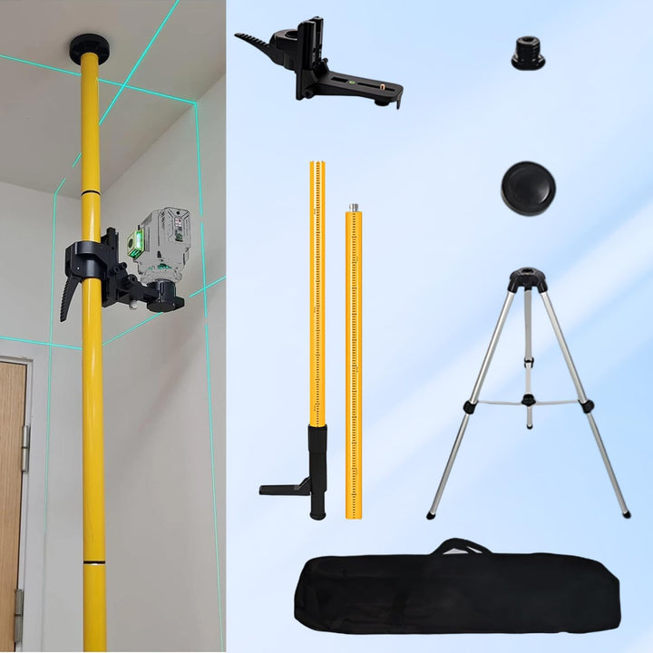 Laser Teleskopstange, 4.2m Laserstativ mit Höhenverstellung 240-420cm, 360° drehbares Baustativ mit