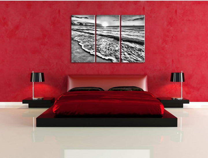 Pixxprint Meer bei Sonnenuntergang als Leinwandbild/Grösse: 3 Teilig (120x80) cm/Wandbild/Kunstdruck
