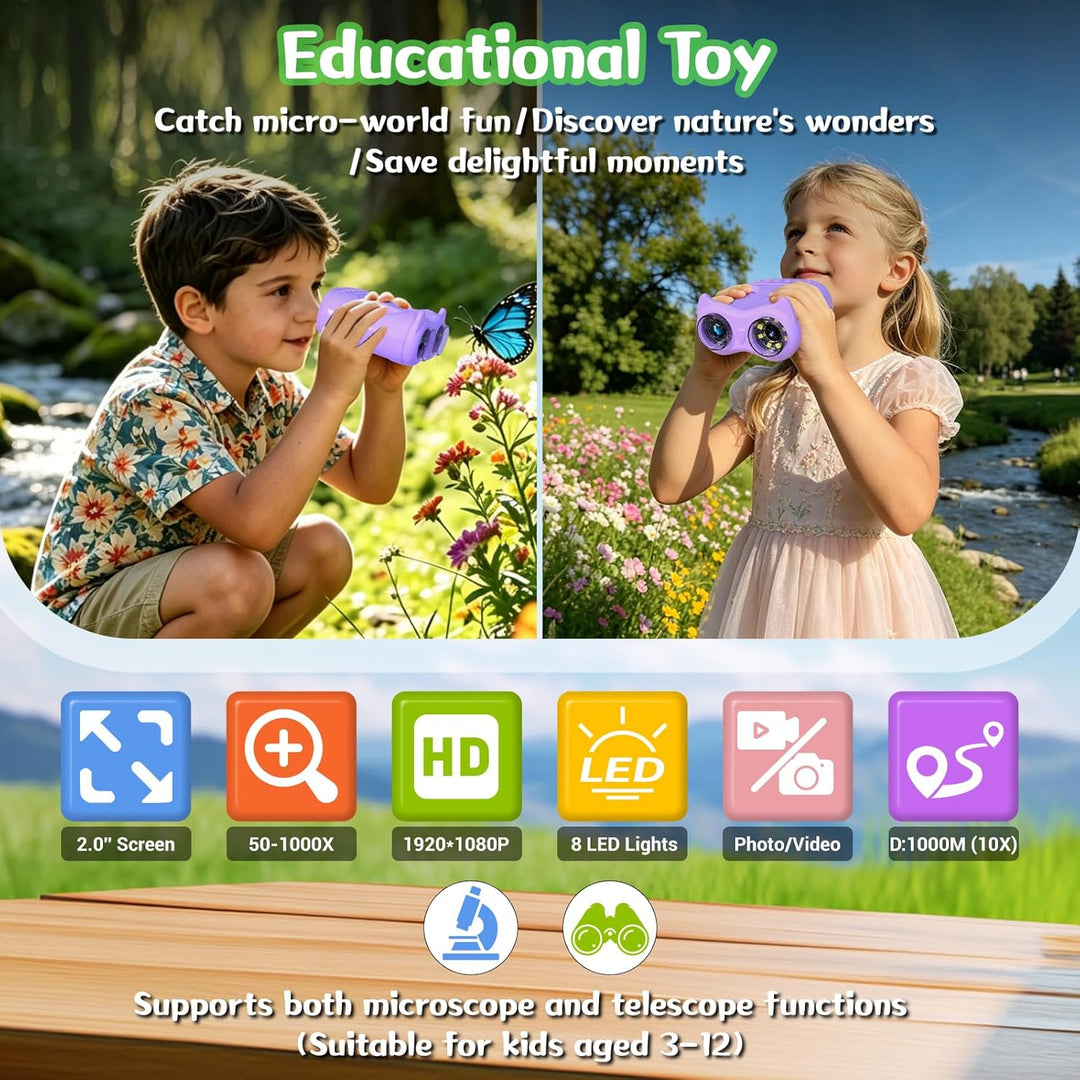 Digitales Mikroskop für Kinder, 2-in-1 1000X Tragbares Mikroskop &amp; 10X Fernglas für Kinder mit Foto