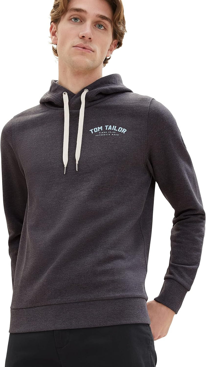 TOM TAILOR Herren Sweatshirt Hoodie mit Logo-Print XL 11086-dark Grey Melange, XL 11086-dark Grey Me