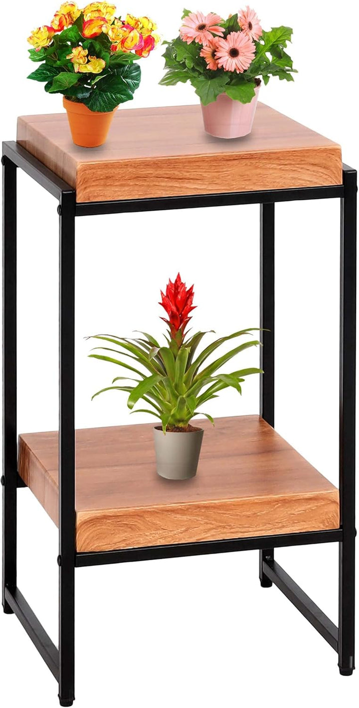 Blumentisch HWC-K71, Blumenregal Beistelltisch Pflanzregal, MVG-Zertifiziert MDF Metall - naturfarbe