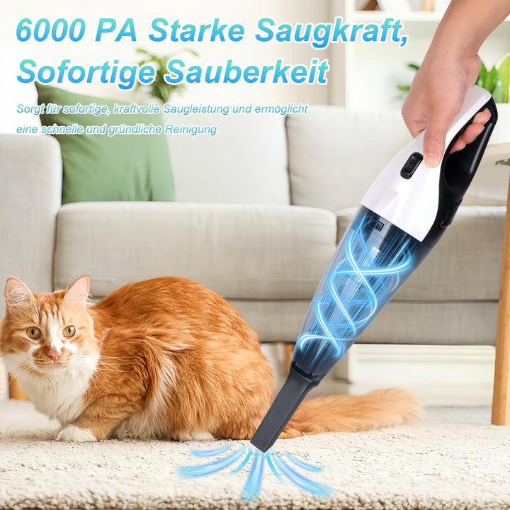 Handstaubsauger Akku, Tragbarer Mini Auto Staubsauger Stark mit Ladestation & Led Beleuchtung, 9000p
