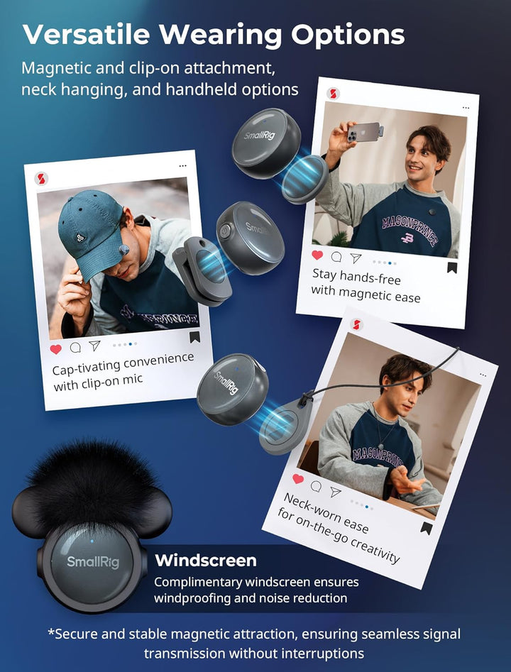 SMALLRIG S60 Kabellos Lavalier Mikrofon mit USB C für iPhone, Android, Mini-Mikrofon mit 44H Akkulau