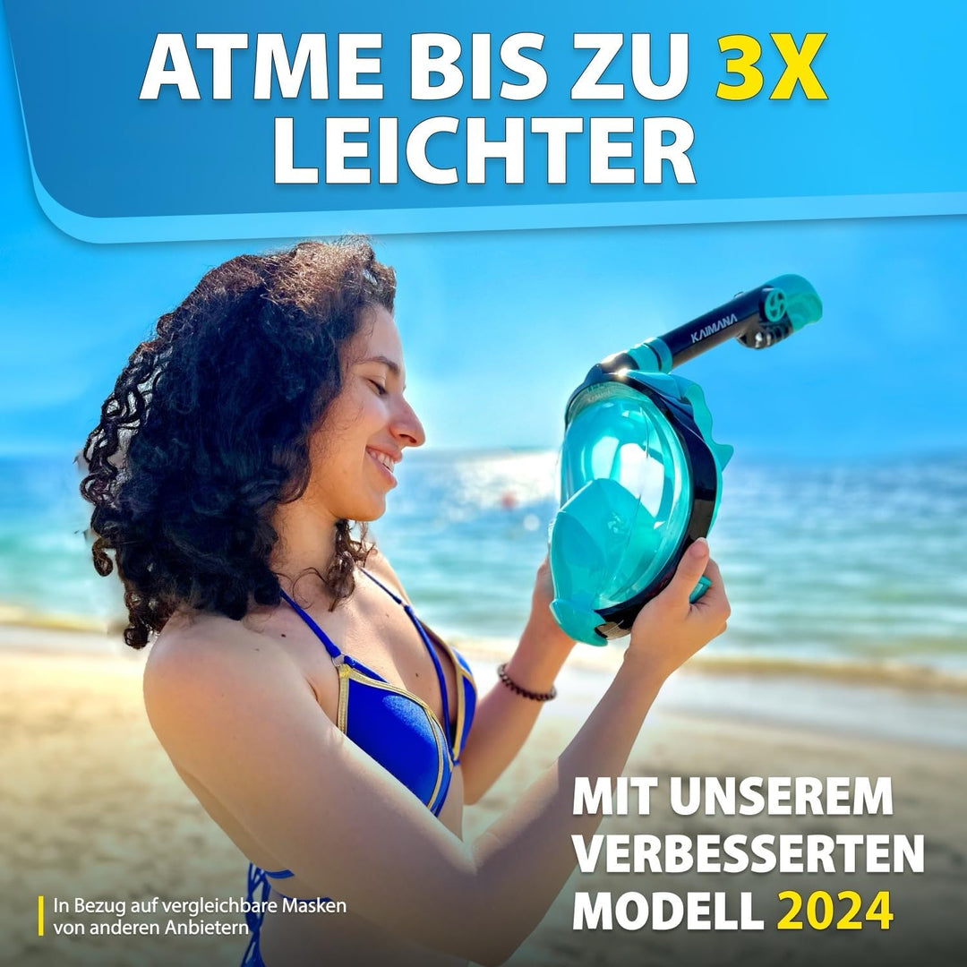 Die Preisgekrönte KAIMANA® Schnorchelmaske für Erwachsene &amp; Kinder - absolut CO2 sicher - inkl. Trag