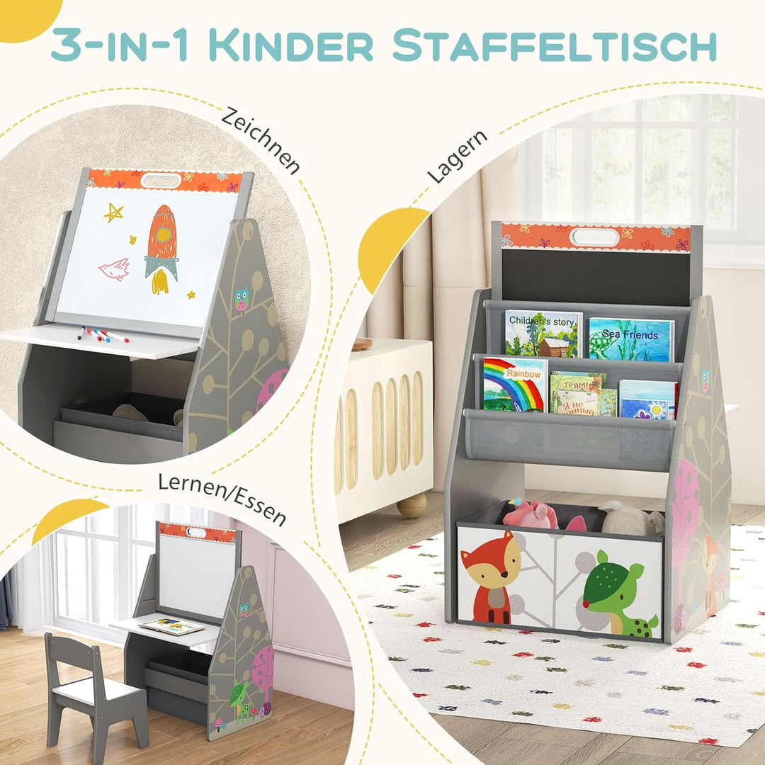 GOPLUS Kinderstaffelei Spieltisch mit Stuhl, Kindertisch und Stuhl-Set mit drehbarer doppelseitiger