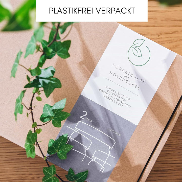 Econovo® Vorratsgläser eckig Set mit Deckel 1800ml (2-teilig) aus mundgeblasenem Borosilikatglas, st