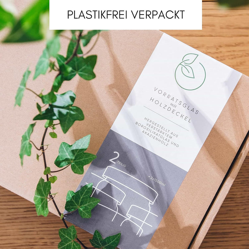 Econovo® Vorratsgläser eckig Set mit Deckel 1800ml (2-teilig) aus mundgeblasenem Borosilikatglas, st