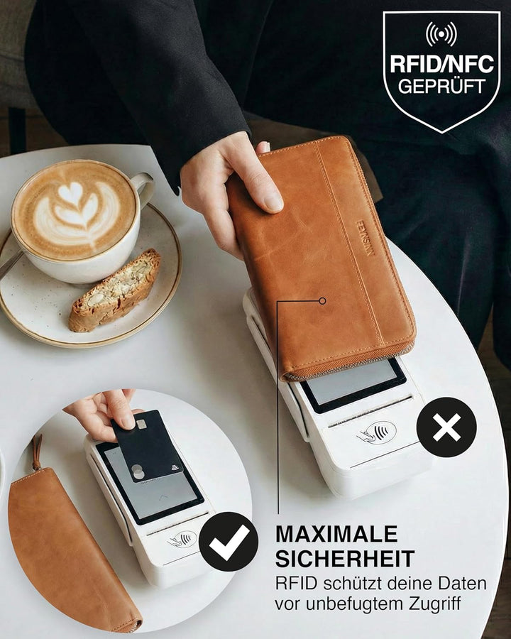 FEYNSINN Berlin Geldbörse Damen Stars aus Nappa-Leder I Portemonnaie gross für Damen I Geldbeutel ha
