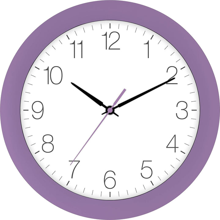 Eurotime Funkwanduhr, 30 cm, Lila Violett, Kunststoffgehäuse, gewölbtes Echtglas, automatische Zeite