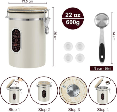 ROCKY&CHAO Kaffeedose Luftdicht aus Edelstahl 1,8L Kaffeebhnen Behälter 600g Vorratsdose für Tee Nüs