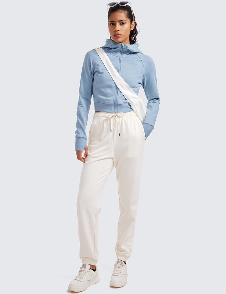 CRZ YOGA Damen Full Reissverschluss Fleece Hoodie Jacke Cropped Running Zip Up Laufjacke Workout Spo