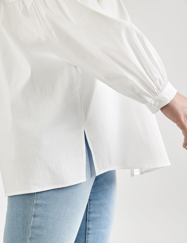 Samoon Damen Bluse mit Ballonärmeln Ballonärmel, Langarm, Manschetten unifarben 42 Weiss, 42 Weiss