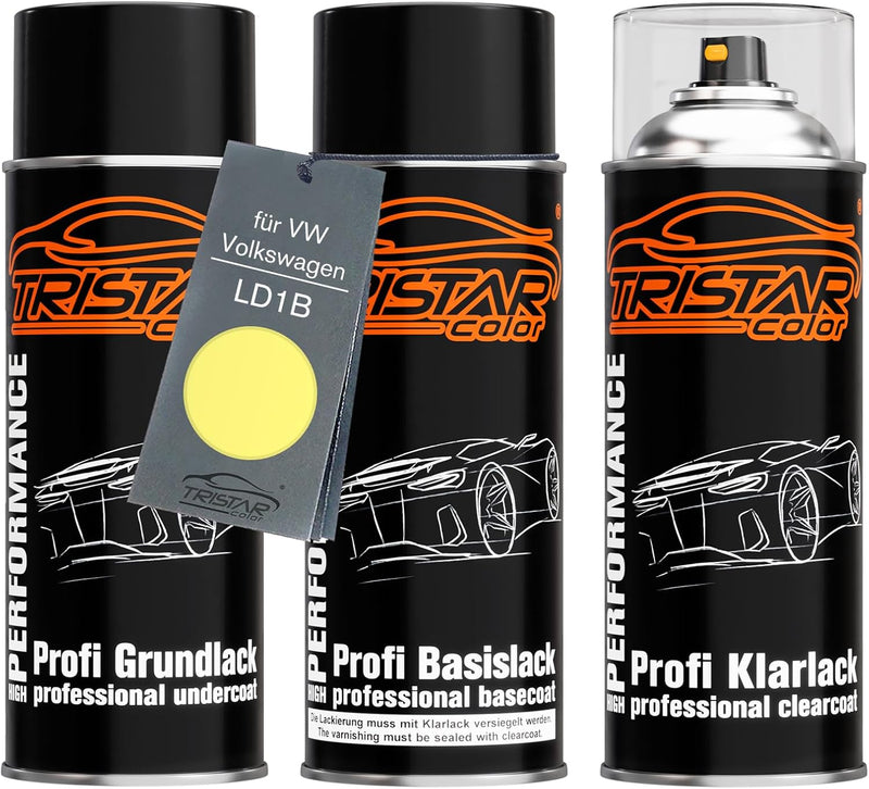 TRISTARcolor Autolack Spraydosen Set für VW/Volkswagen LD1B Yellow/Amarelo Grundlack Basislack Klarl