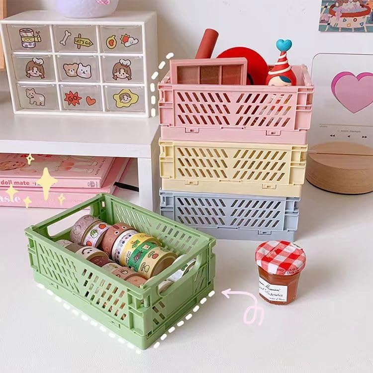 4 Stück Grün Klappbox 25×16×10cm,Klappkiste Körbe Aufbewahrung Zusammenklappbarer Tragbar Aufbewahru