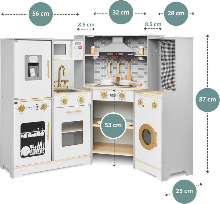 Mamabrum XXXL Holzküche mit LED-Beleuchtung, Spielküche & Eiswürfelspender - Kinderküche Zubehör Set