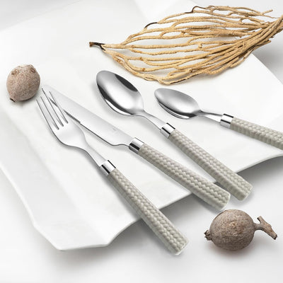 Amefa PAILLE Besteck Set 6 Personen | Essbesteck 24-teilig | helle Griffe im Flechtdesign | Besteck
