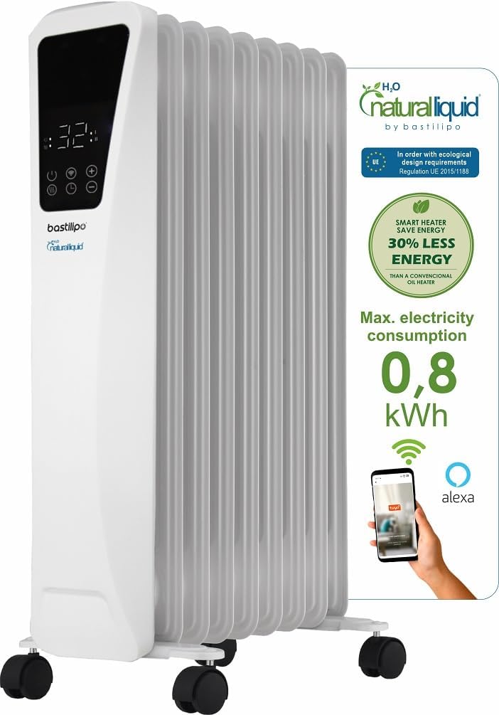 Bastilipo R-Ecofluid2-9 Energiespar-Heizkörper mit integriertem WLAN und 1500 W Leistung - H2o Natur