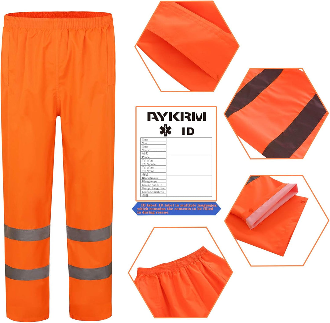 AYKRM Regenhose Fahrrad Warnschutz Regen-Latzhose, warnregenhose Arbeitshose Regenhosen für Herren 3